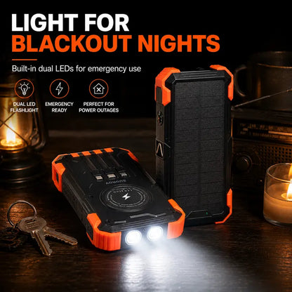 Sudrov 42800Mah Solar Rechargeable Battery Power Bank Charger - 15W Fast Boost, Built-In 4 Cables, 7 Outputs, 3 Inputs, Wireless Charging, Dustproof, Dual Flashlights, Carabiner, Thermometer for Smartphones & Phone Accessories (Tiktok Shop Back to School)