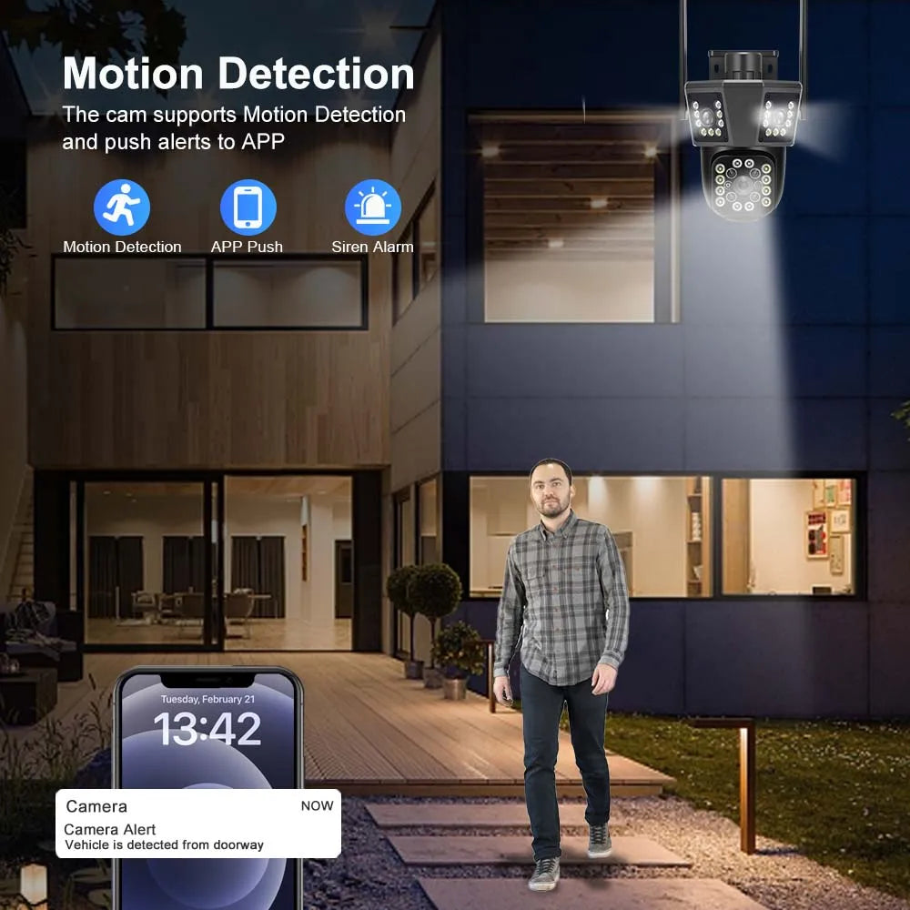6K 12MP Wifi Outdoor Camera 8X Zoom Three Len Ai Motion Tracking PTZ 4K Video Camera Security Protection Waterproof Surveillance