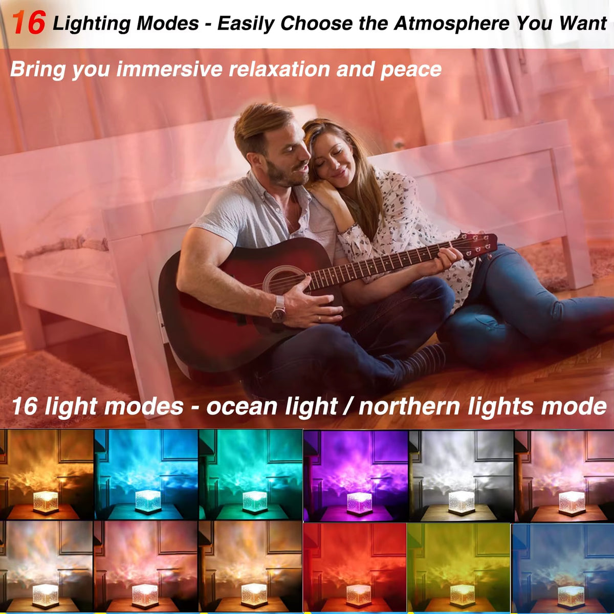 Ocean Lamp Water Light Projector - Water Ripple Projector Light Cube Aurora Northern Lights Wave Ripple Night Light for Bedroom