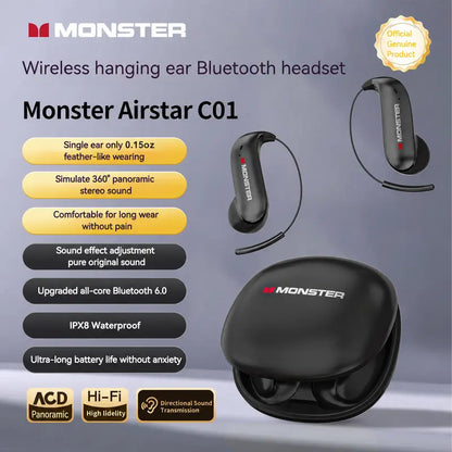 Monster Ear Buds - Bluetooth Headphones with Zero‑Gravity Titanium Ear‑Hook Design, Noise Isolation, 100H Playtime Wireless Earbuds Headset Bluetooth 6.0, IPX8 Waterproof, Ideal for Electronic Gifts for Men and Women,Techvibes